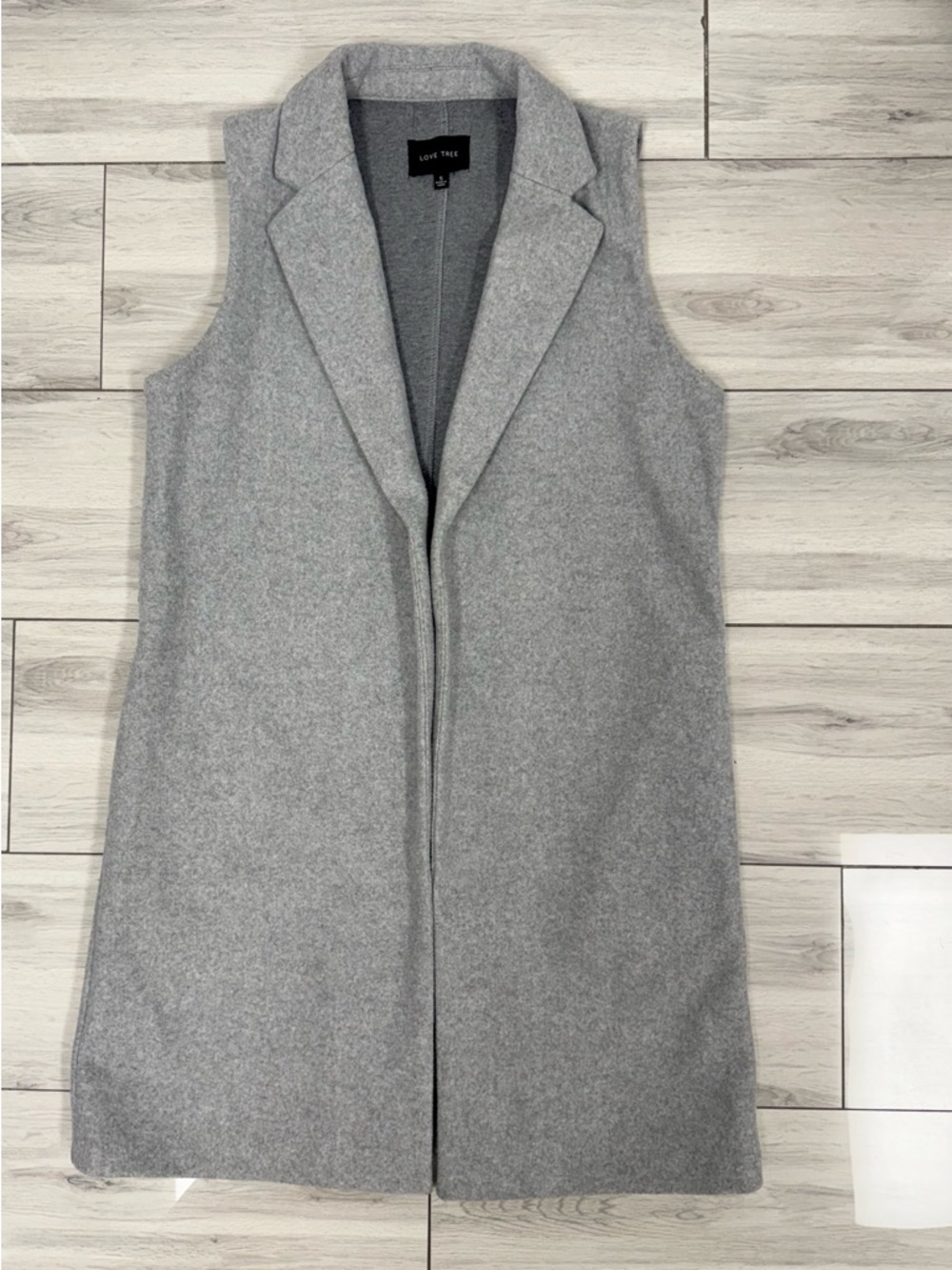 Love Tree Light Gray Sleeveless Long Vest with Notched Lapel